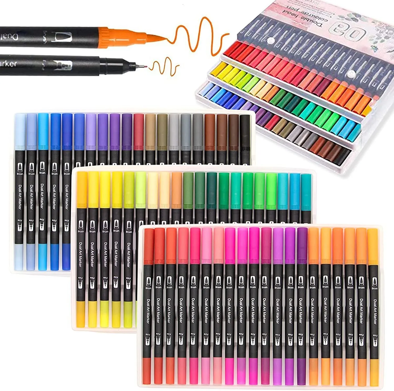 60 Dual Tip Brush Pens Fine And Colored Art Pencil Marker For